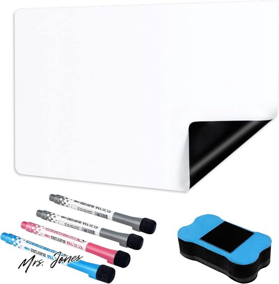 HOMCOM whiteboard magnetisch magneetbord met 4 stiften 1 gum 10 magneet schildersezel wandmontage eenvoudig af te vegen 60 x 1,8 x 45 cm