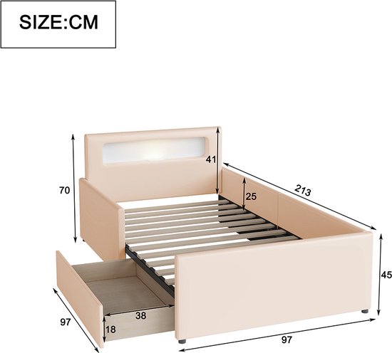 Wit kinderbed met 3 laden, matrasafmetingen: 90 x 200 cm, uitschuifbare matrasbodem tot 180 x 200 cm, incl. lattenbodem, modern jeugdbed