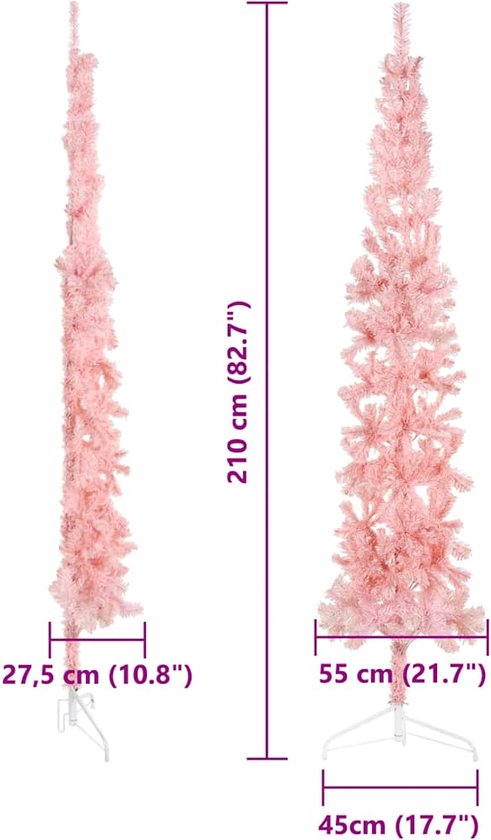 vidaXL Sapin de Noël Artificiel Moitié avec Support Étroit 210 cm Rose - Moitié Sapin de Noël Artificiel - Moitié Sapins de Noël artificiels - Sapin de Noël Artificiel - Sapin de Noël