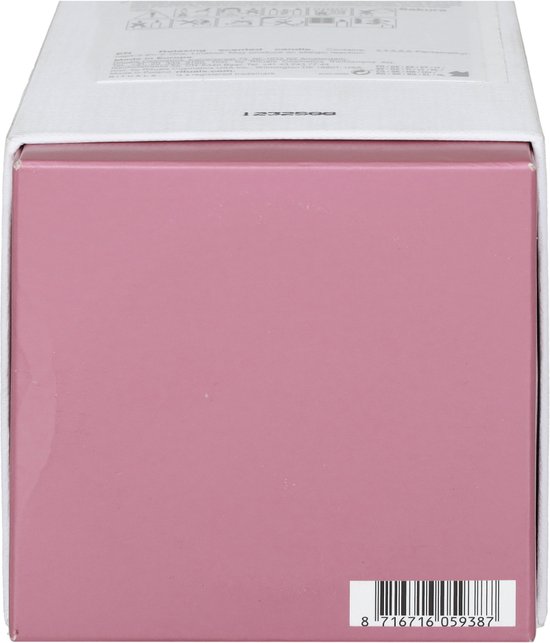 Roze zijde van de verpakking van The Ritual of Sakura geurkaars met barcode.