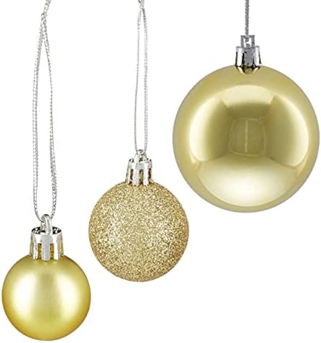 Kerstballen - Set van 100 stuks, kerstdecoratie, mat, glanzend, Kerstversiering, glitters, kerstboom ballen - Goud - Kerstboomdecoratie – foto 2