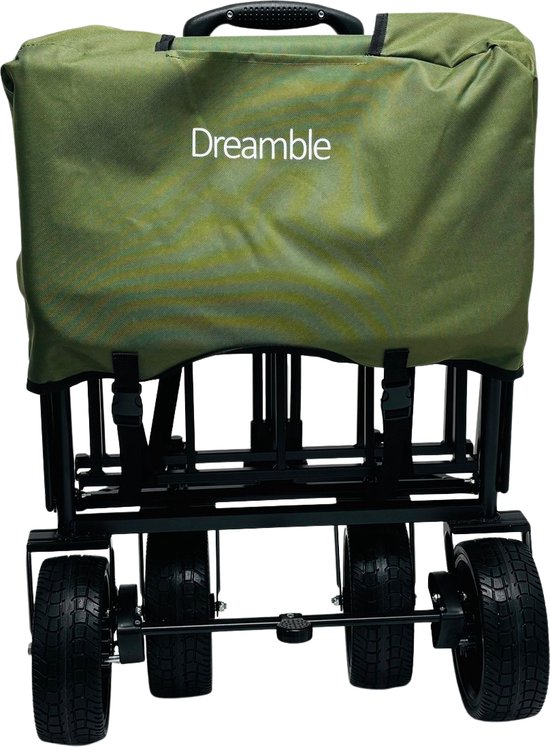 Dreamble® | Bolderkar | Groen | Tot 140KG | 120L | Trek en duwfunctie | Dikke zachte vloermat - voor kinderen | Extra grote wielen Ø20cm | Extra opbergruimte | 130x110(LxH) | 2 pockets buiten,1 pocket binnenin met rits | Voetrem | Beschermhoes — afbeelding 3