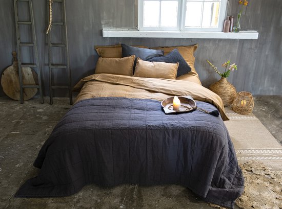 Passion for Linen Taie d'oreiller de Luxe Sofie Lin et satin de coton, 40 x 80 cm, gris foncé