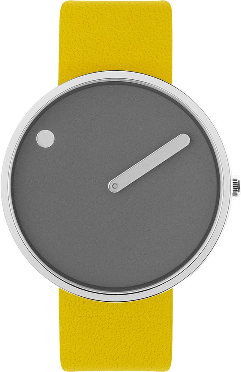 Picto Design Horloge Grijze Wijzerplaat, Kanariegele Lederen Horlogeband 43352-6120S - Uniseks - 40mm
