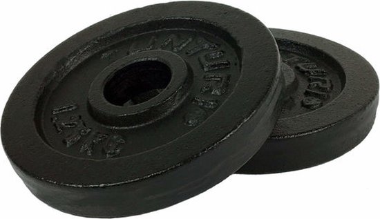 Deux disques d'haltères noirs en fonte Tunturi l'un à côté de l'autre.