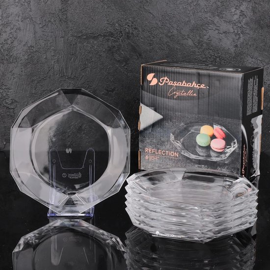 Set van 4 glazen dessertborden. Geëtst ontwerp. Zeer