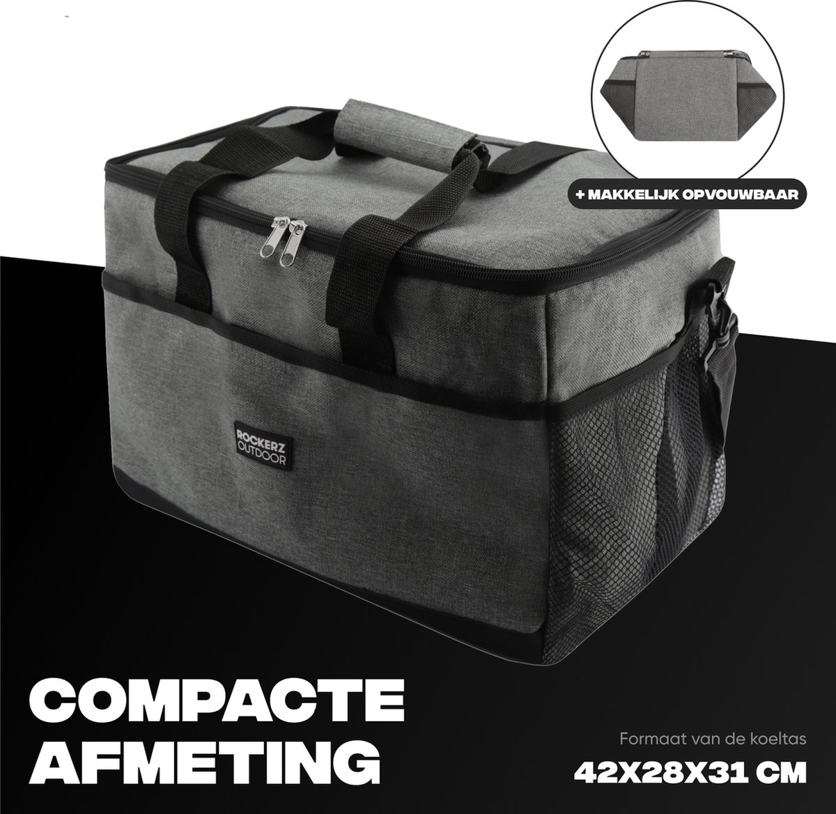 Rockerz Koeltas - 4 laags geïsoleerde grote Koeltas - Incl. 4 koelelementen - 30 liter - Lunchtas - Picknicktas - Capaciteit voor 48x 33 cl blikken of 24x 33 cl flesjes - Slijtvast en duurzaam materiaal - Waterdicht en vuilafstotend - kleur: Grijs — cadeau in Sport & Outdoor - foto 4