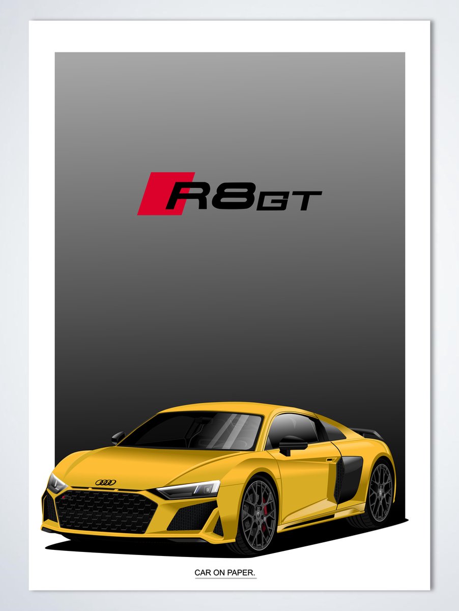 Poster Audi R8 GT Geel 70 x 50 cm (B2) - Autoposter - Poster Kinderkamer - Auto Wanddecoratie