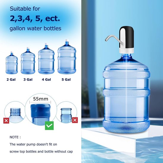 Waterdispenser - Automatische waterdispenser - Oplaadbare waterpomp voor 5 gallon kan, BPA-vrij, siliconen slang van voedingskwaliteit, roestvrijstalen tuit - USB Oplaadbaar - Elektrische dispenser（Zwart） van Merkloos — afbeelding 4