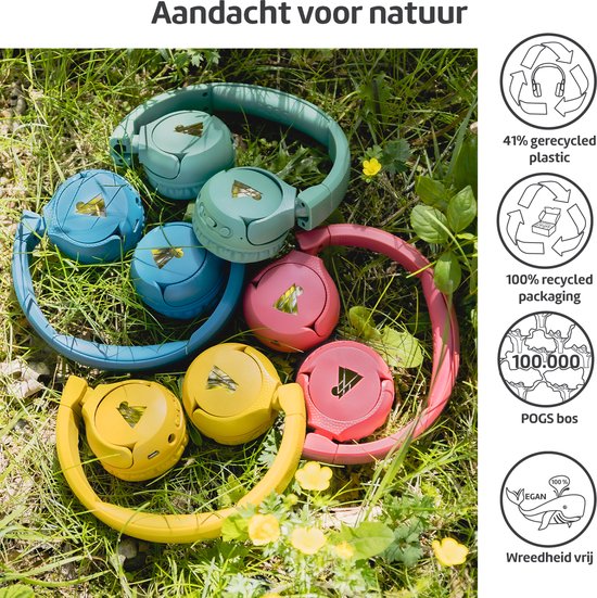 POGS - The Gecko 2 - Draadloze on-ear kinder koptelefoon - Bluetooth - Veilige volumebegrenzing - Duurzaam - Gratis app voor extra functies - rGrijs
