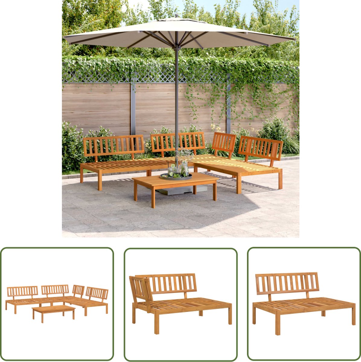 vidaXL Lounge Set Hout - Tuin Loungeset - 4-delige Loungeset pallet massief acaciahout - Acacia Bank - Buitendecor - Terras Meubel