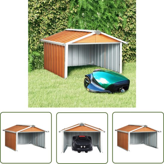 Robotmaaier Overkapping 92x97x63 cm Staal Bruin – Schuur Bescherming Laadstation Buitenshuis