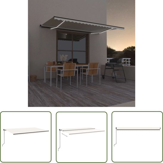Store The Living Store extensible manuellement avec LED 500x300 cm couleur crème - Store extérieur - Protection solaire - Parasol - Véranda - Décoration de terrasse