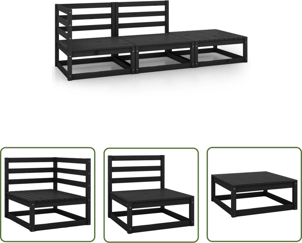 Zwarte massief grenenhouten loungeset voor buiten - The Living Store.