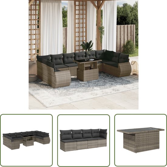 vidaXL-11-delige-Loungeset-met-kussens-poly-rattan-grijs