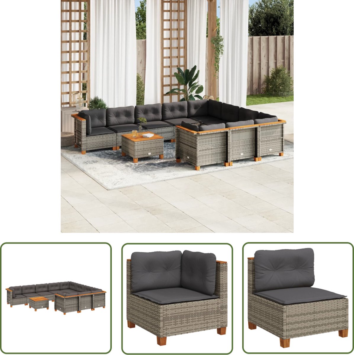 Grijze poly rattan loungeset met kussens voor buiten - The Living Store.