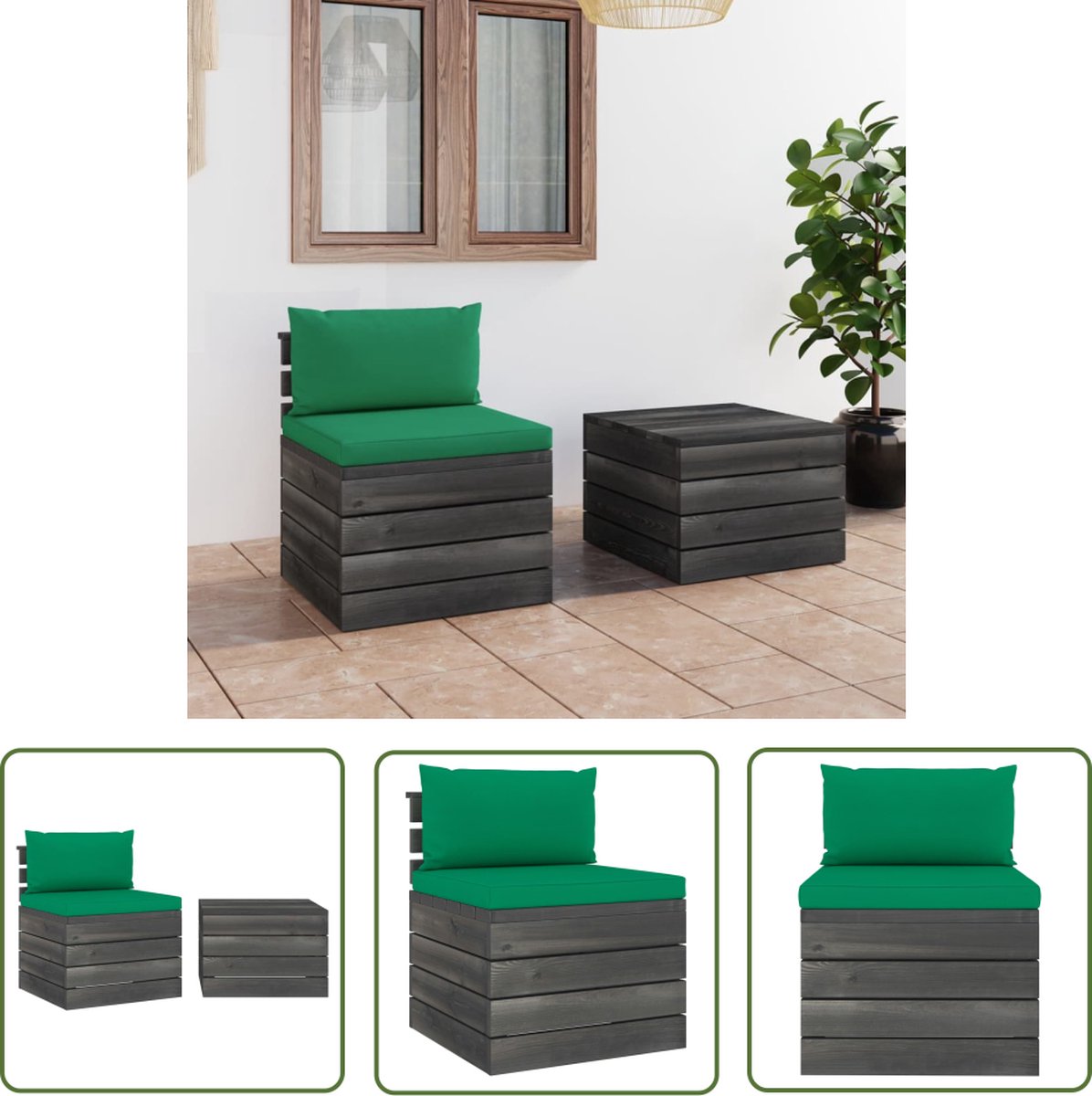 The Living Store 2-delige Loungeset met kussens pallet massief grenenhout - Pallet Lounge Set - Tuinlounge - Buitendining - Teak Meubels - Loungestoel