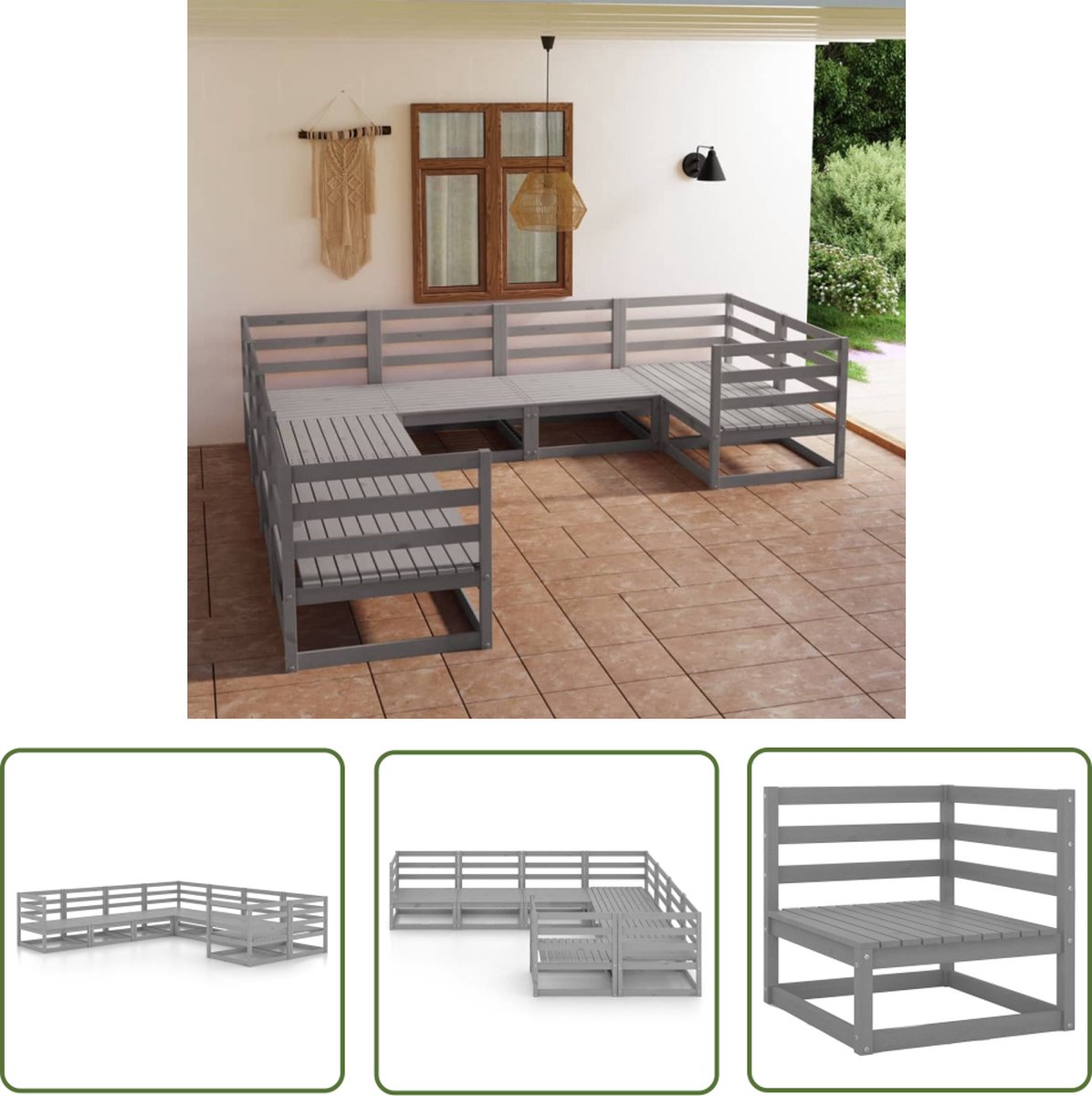 The Living Store 8-delige Loungeset massief grenenhout - Loungeset - Tuinset - Houten Lounge - Buitendecor - Tuinmeubel