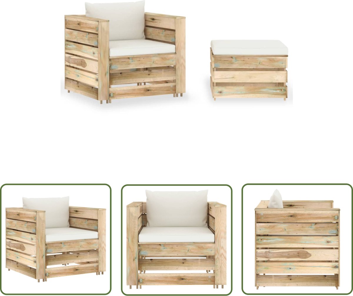 The Living Store 2-delige Loungeset met kussens groen geïmpregneerd hout - Loungeset - Pallets - Tuinset - Buitendecor - Lounge
