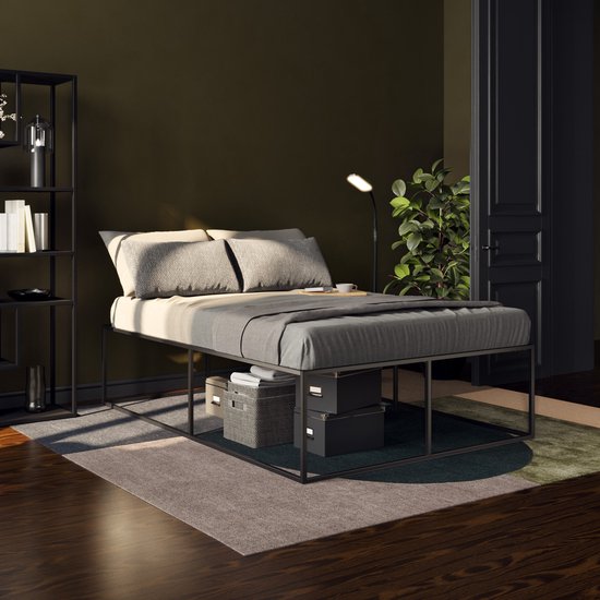 GIANTEX Bedframe 140 x 200 cm met led, metalen frame bed met