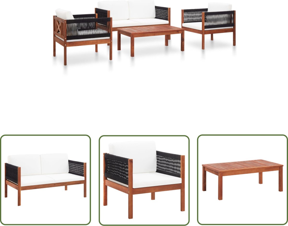 The Living Store 4-delige Loungeset massief acaciahout - Tuinlounge - Lounge Set - Tuinset - Acacia Hout - Outdoor Meubels