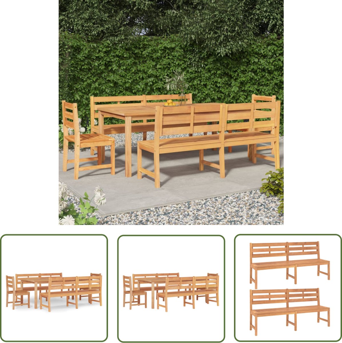 The Living Store 5-delige Tuinset massief teakhout - Eetkamerset - Teak Hout - Buitentafel - Tuinbank - Tuinsethoek
