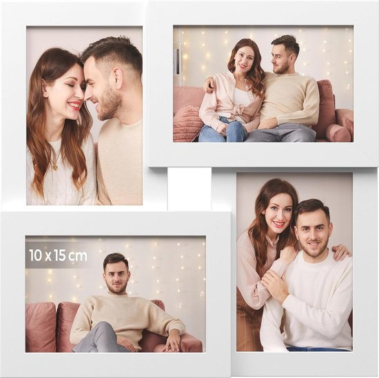 VictoR Fotolijst Collage Wit Houten Frame met 9 Foto's (8 x 10 x 15 cm; 1 x 13 x 18 cm) - Shabby Chic