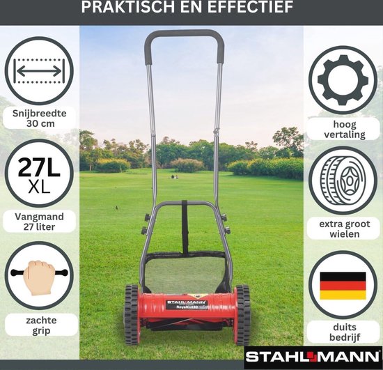 Kooimaaier met 30 cm maaibreedte en 27 liter opvangmand - Handmatige grasmaaier met 4-traps maaihoogte-instelling, stil en milieuvriendelijk van MM Houser — afbeelding 2