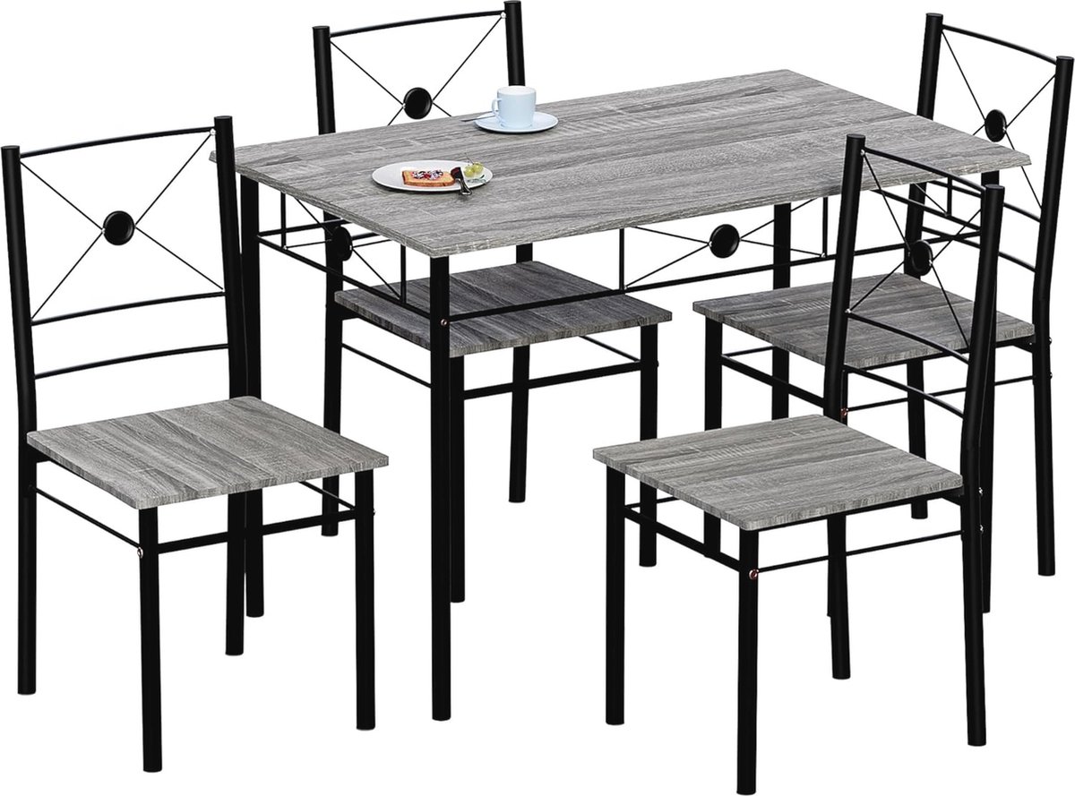 Moderne Eettafel en Stoel Set voor Keuken en Ontbijt (Grijs, 4-zits)