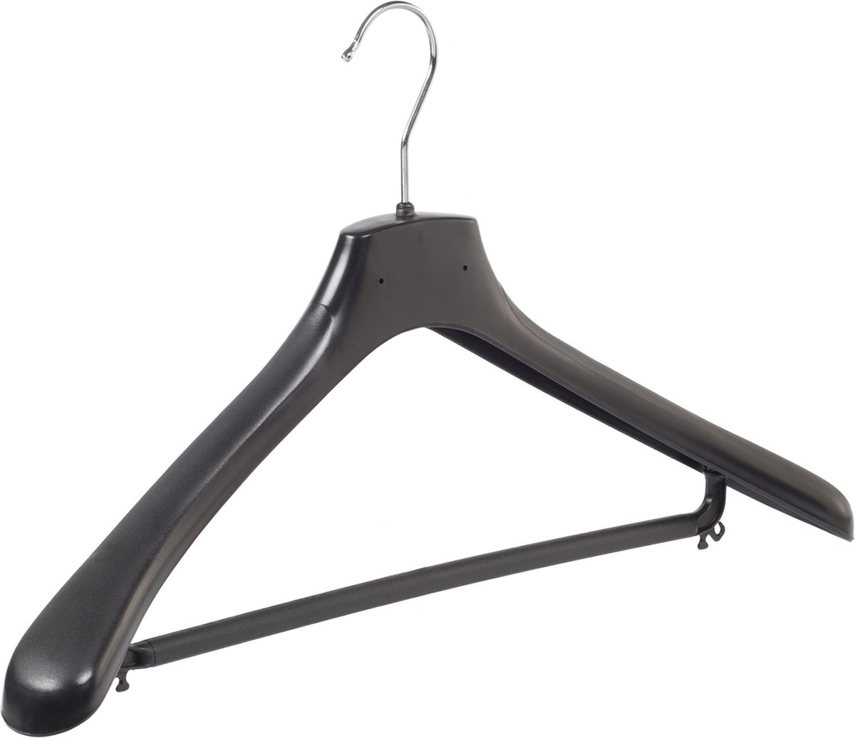 De Kledinghanger Gigant - Mantelhanger - Kostuumhanger - Jassenhanger - Volwassenen - HZ48 - 50 Stuks - Kunststof - Zwart - Gebogen Model - Schouderverbreding 4,8 cm - Broeklat - 48 cm - Kledinghanger - Kleerhanger - HZ-Serie (HZ48/B_00/50)