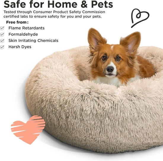 Hondenmand - Hondenkussen Rustgevende Donutmand voor Katten en Honden - Taupe - 76 x 76 cm - Machinewasbaar Verwijderbare Hoes met Rits - M