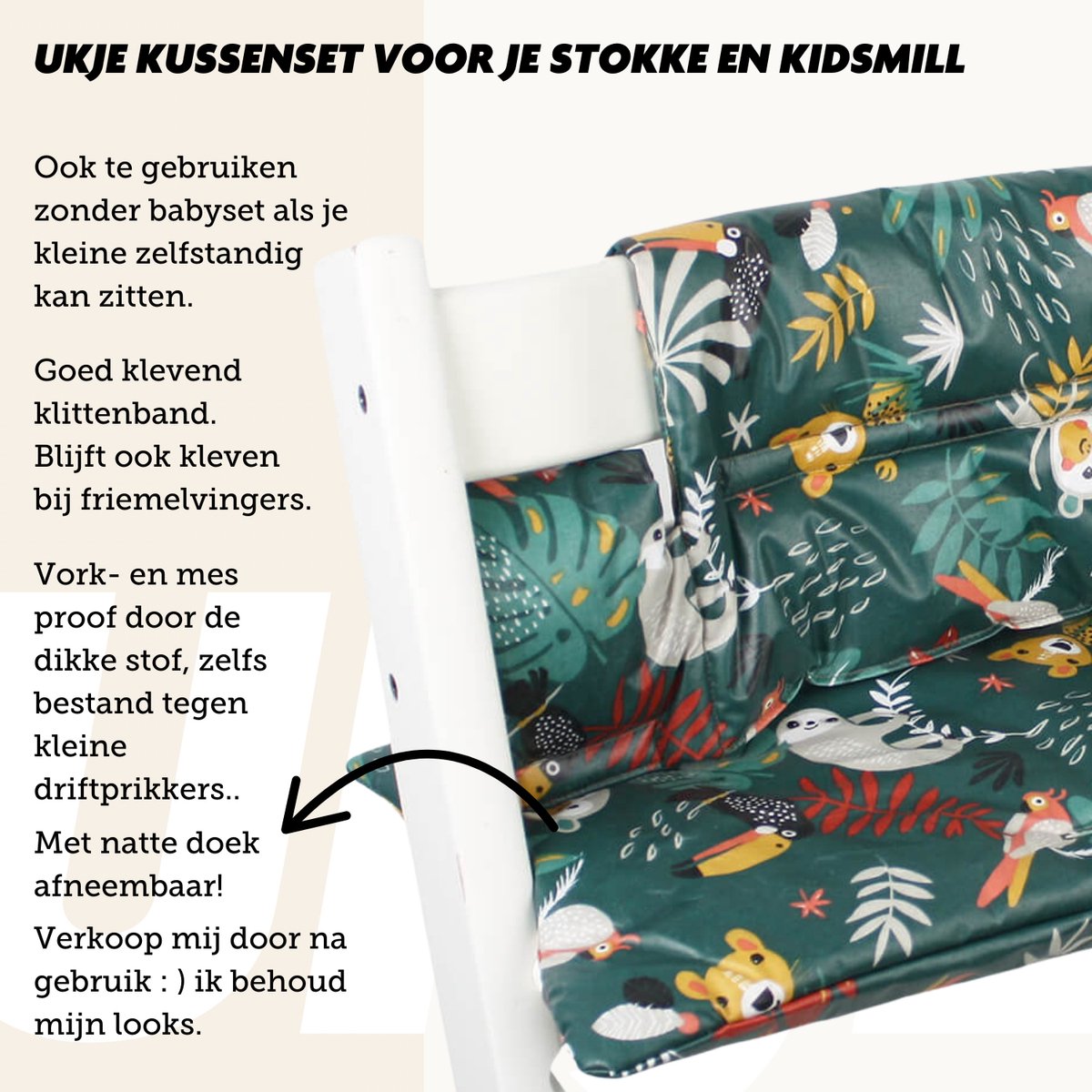 Ukje Kussen TrippTrapp - Geschikt als Stokke Tripp Trapp Stoelverkleiner - Het enige kussen dat op 30°C in de was kan - Veilig getest Oeko-Tex - Kinderstoel Verkleiner - Geplastificeerd en Snel Schoon - Groen aap – foto 6