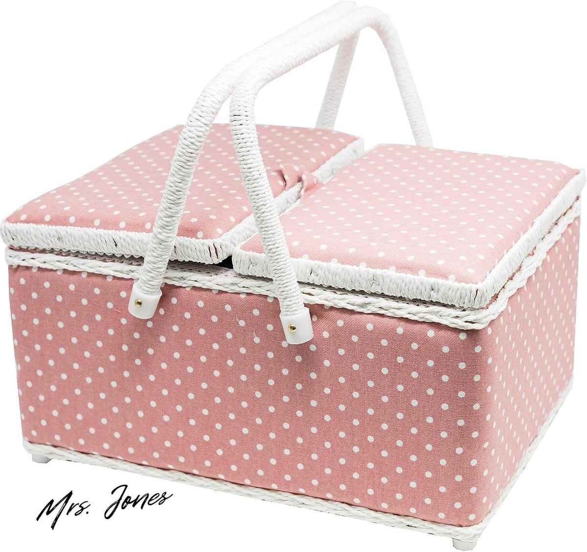 Mrs. Jones Naaimand met Twin Deksel - Roze Polka Dot Design - 17 cm x 24 cm x 31 cm .