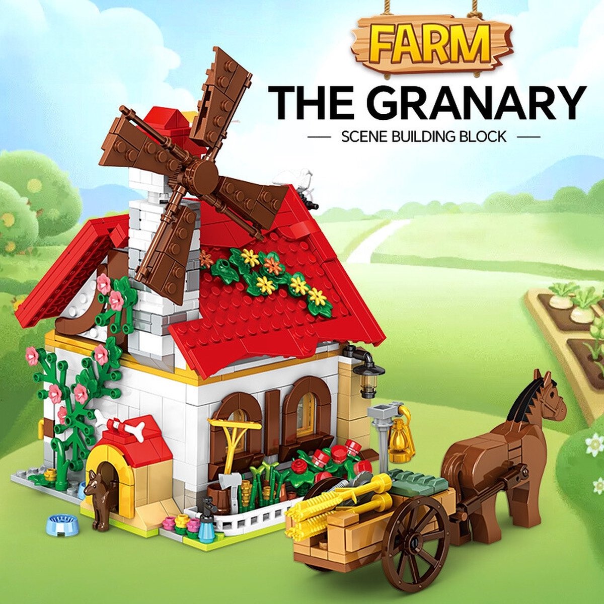 Woma - The Granary Farm Bouwset - Boerderij Dieren Bouwpakket - 3D Speelgoed Bouwblokken - Compatibel met LEGO - Educatieve STEM Set 720 Stuks