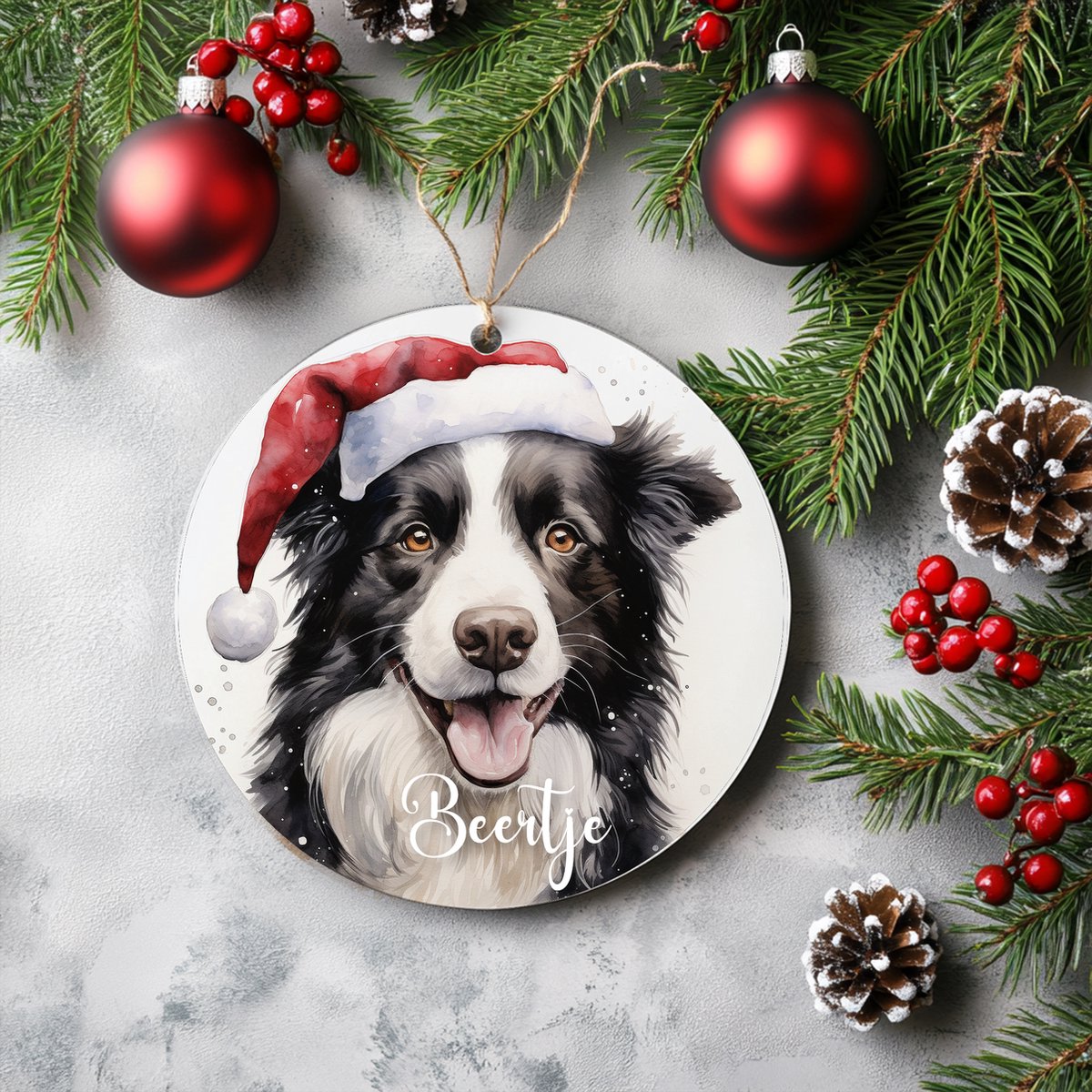 Kerstboom hanger Border collie met naam