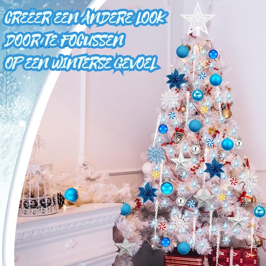 Set de décorations de sapin de Noël de 103 pièces avec Ornements bleu argenté et Siècle des Lumières LED - Boules de Noël Glitter - Cime d'arbre et assortiment de vacances