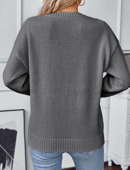 Trui dames casual gebreide trui winter ronde hals losse trui warm outwear pullover bovenstuk herfst winter effen tops, beige, M