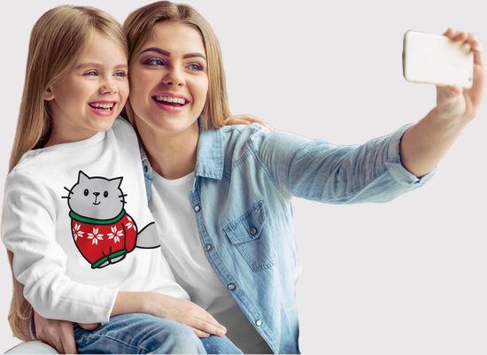Vêtements de Noël / T-shirt de Noël | Cadeau de Noël | Minou | Filles | Blanc | Enfant 10 - 11 ans | Taille 146