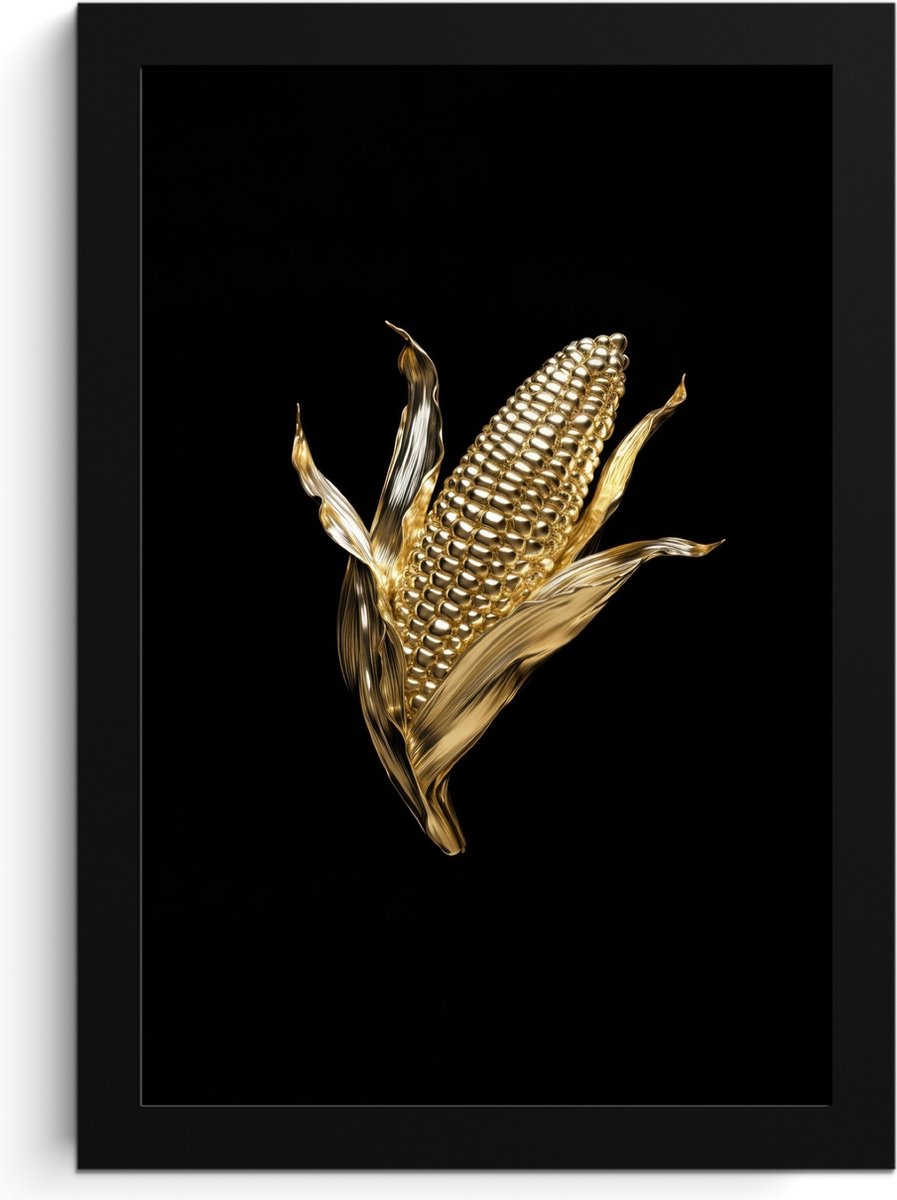 FrameYourWall Fotolijst inclusief poster - Posterlijst 20x30 cm - Posters - Mais - Eten - Goud - Zwart - Foto in lijst - Keuken decoratie muur - Wanddecoratie accessoires - Muurdecoratie - Schilderijen