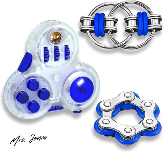 Yeefunjoy 4 stuks fidget toys set, anti-stress dobbelspeelgoed, fidget pad controller, six roller chain & key flippy chain, speelgoed voor volwassenen en kinderen (zwart