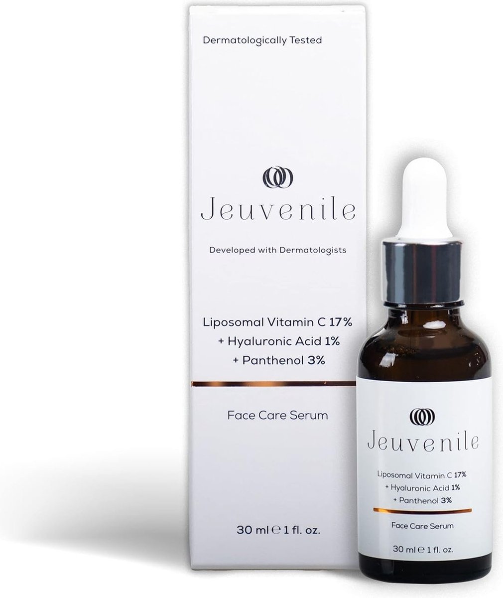 Jeuvenile Vitamine C-serum met Hyaluronzuur en Panthenol, Huidverzorging, Verheldert de Huid, Vermindert Oneffenheden, Voedende Formule Tegen Huidveroudering, Geschikt voor Alle Huidtypes, 30 ml