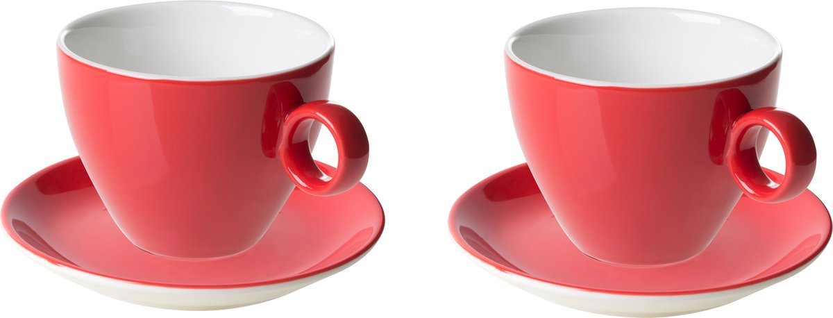 Maastricht Porselein - Cappuccino kop en schotel - 2 stuks - 23 cl - Rood - Porselein - Koffiekopjes