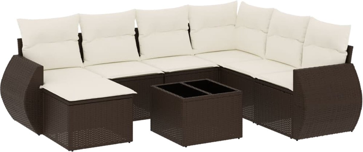 vidaXL 8-delige - Loungeset - met - kussens - poly - rattan - bruin