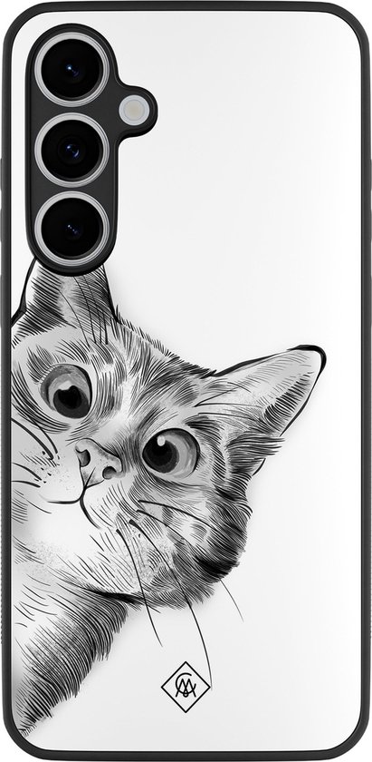 Coque Casimoda® - Convient pour Samsung Galaxy S24 FE - Peekaboo Cat - Zwart TPU Backcover - Chat - Grijs