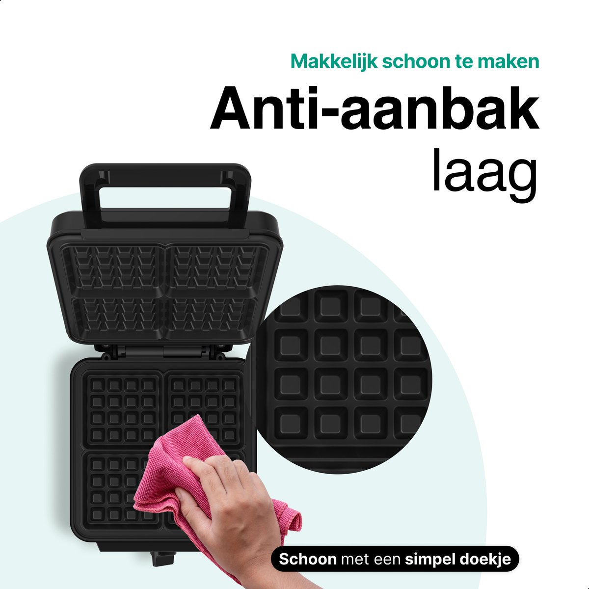 Vivid Green Wafelijzer, 4 Brusselse Wafels, Kunststof Behuizing met Antiaanbaklaag, Zwart, Instelbare Temperatuur, 27,5x10,8x20,5 cm, 1200W, 1,6 kg, Met Antislipbodem