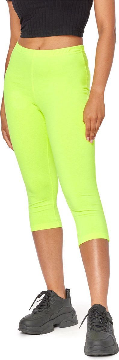 Bellivalini Dames Leggings - Neonbroek - Sport - Capri - Joggingbroek - Sporbroek - Yogabroek - BLV-BLV50-302-LE - Neon Geel - S