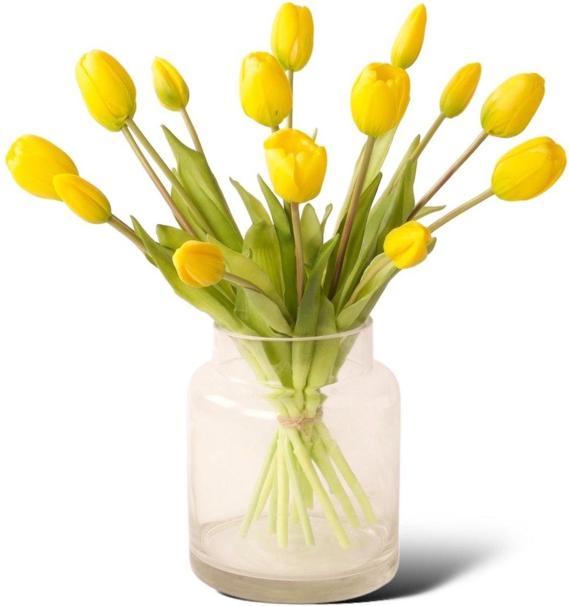 Winq Kunsttulpen In Geel -15 tulpen-kunstbloemen- incl. Vaas gele