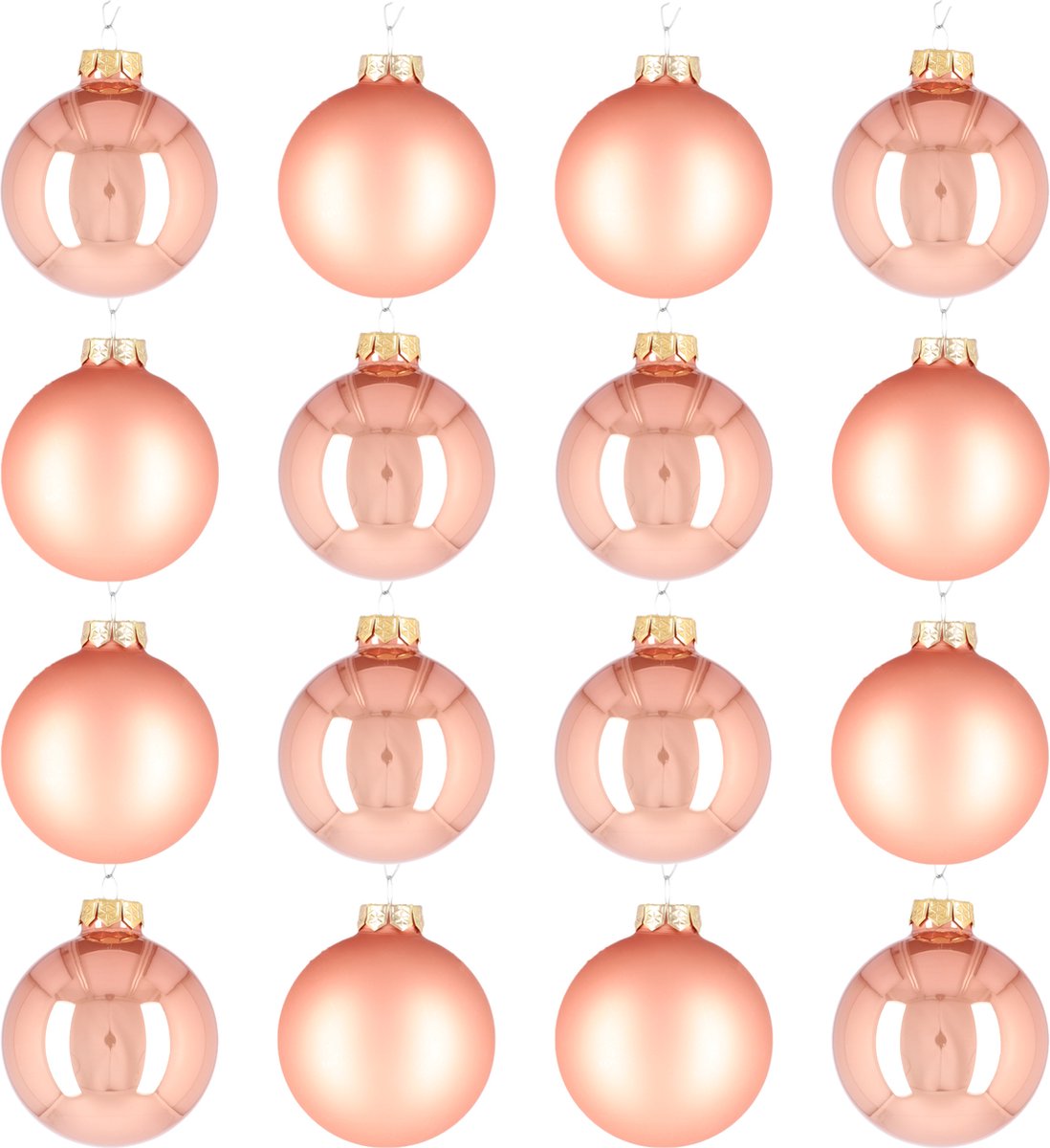 Glazen kerstballen - Set van 16 stuks/80mm - Luxe kerst decoratie - Sfeervolle kerstversiering voor in de kerstboom - Glas - Terra Sand - Rozekleurig