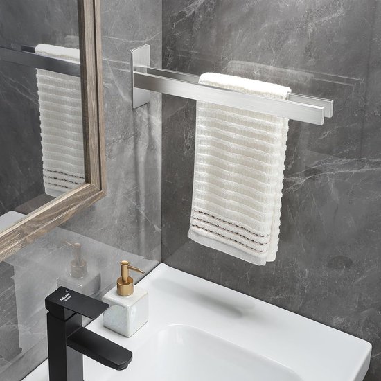 Handdoekhouder zonder boren - Roestvrijstalen dubbele handdoekhouder 40 cm voor badkamer — afbeelding 4