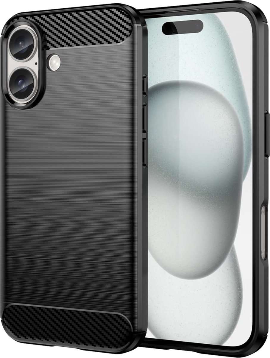 Peachy Carbon Armor TPU met geborstelde afwerking hoesje geschikt voor iPhone 16 - zwart